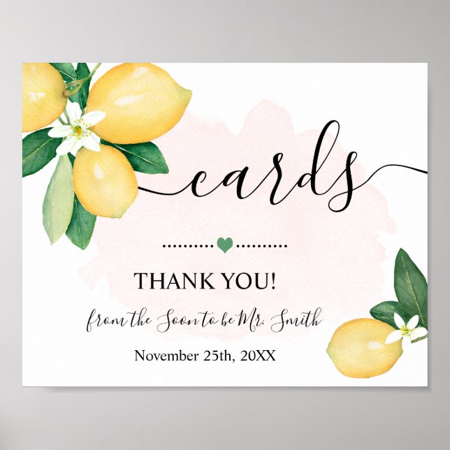 Cards Sign Lemons Pink Bridal Wedding Reception (Front)
