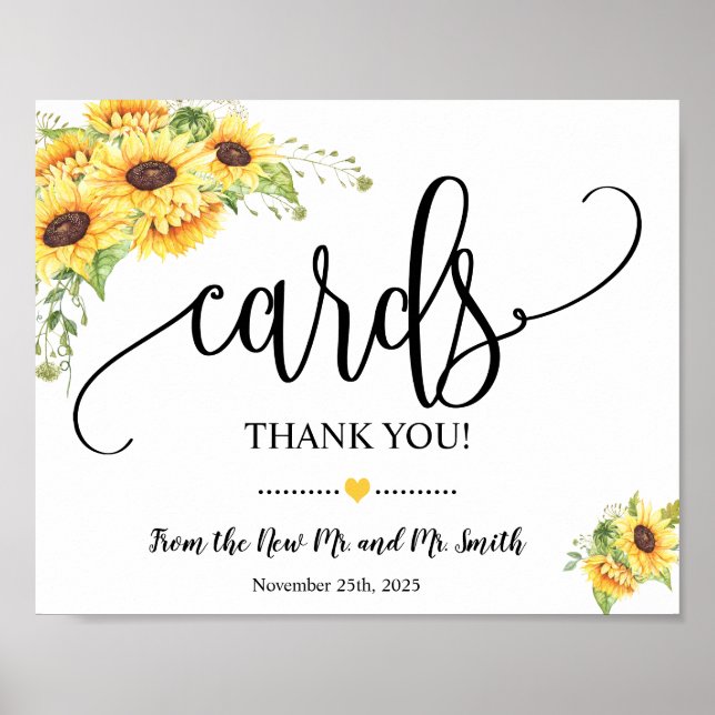 Cards sign shower wedding reception sunflowers (Front)