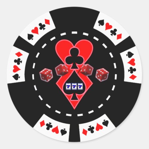 CARDS SLOTS AND DICE POKER CHIP CLASSIC ROUND STICKER