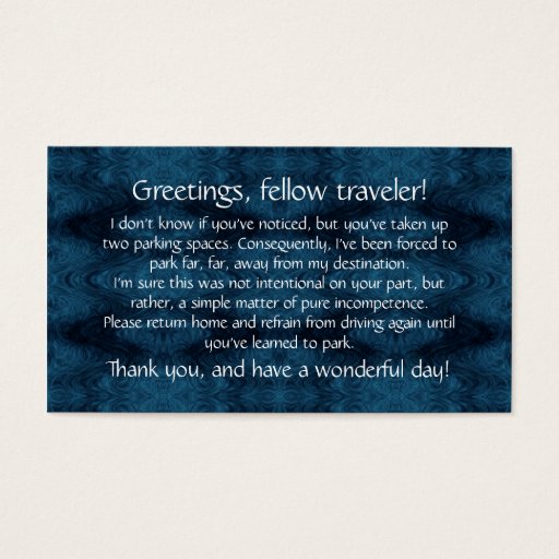 Customizable Cards to leave on others' windshields. business card templates