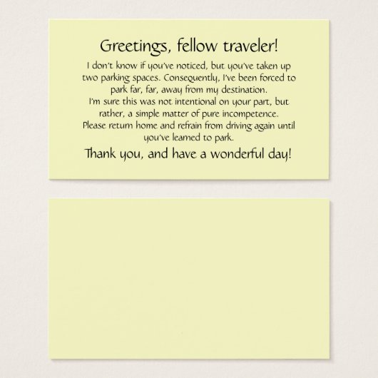 Cards to leave on others' windshields. (Front & Back)