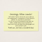 Cards to leave on others' windshields. (Front)