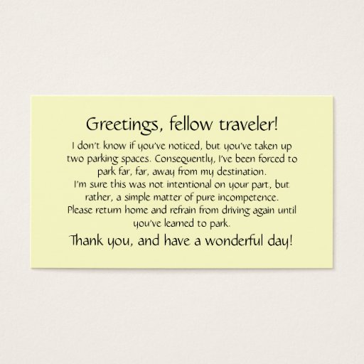 Customizable Cards to leave on others' windshields. business card templates