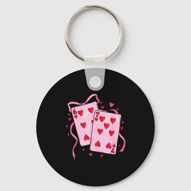 Cards Valentine Meme 6 Coquette Bow Funny Gift Tee Keychain (Front)