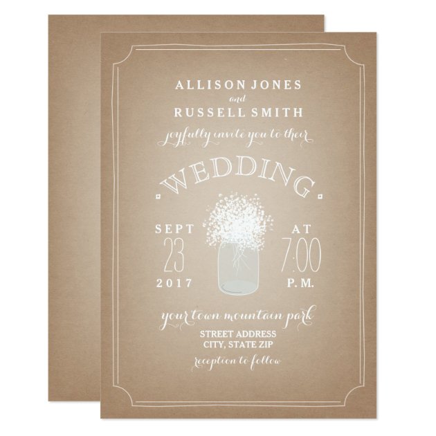 Cardstock Inspired Baby's Breath Mason Jar Wedding Invitation