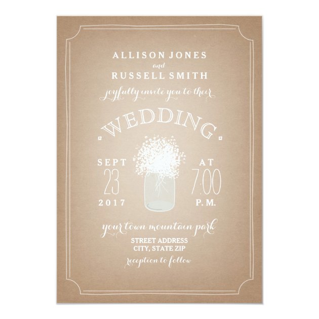 Cardstock Inspired Baby's Breath Mason Jar Wedding Invitation