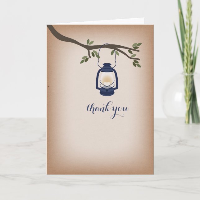 Cardstock Inspired Blue Camping Lantern Thank You Card (Front)