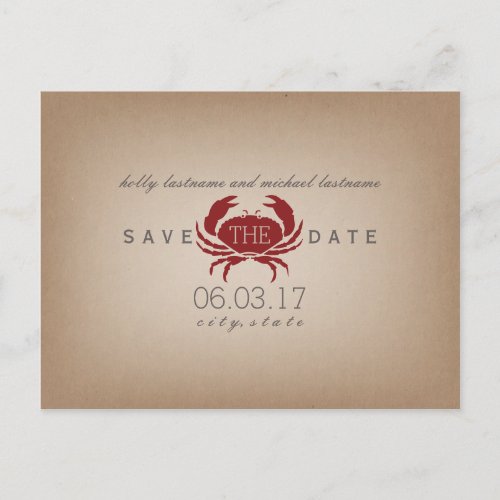 Cardstock Inspired Crab Wedding Save The Date Announcement Postcard