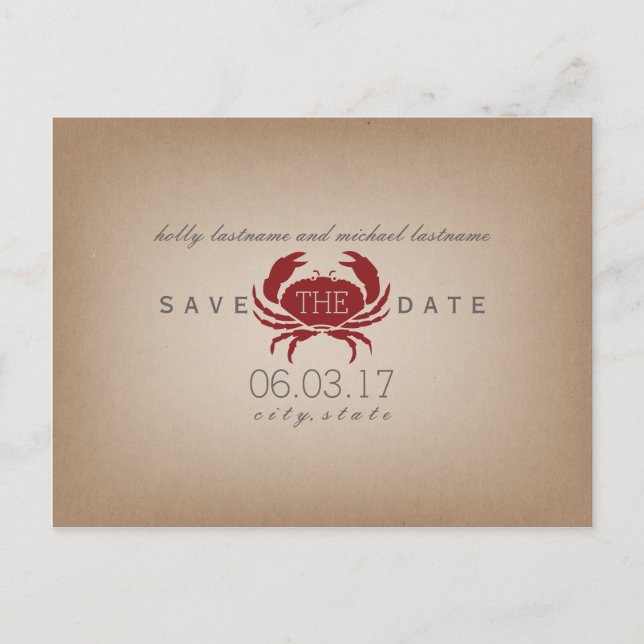 Cardstock Inspired Crab Wedding Save The Date Announcement Postcard (Front)