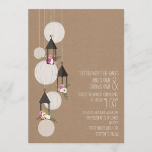 Cardstock Inspired Floral Lanterns Wedding Invitation