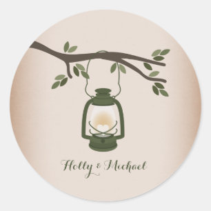 Cardstock Inspired Green Camping Lantern Classic Round Sticker