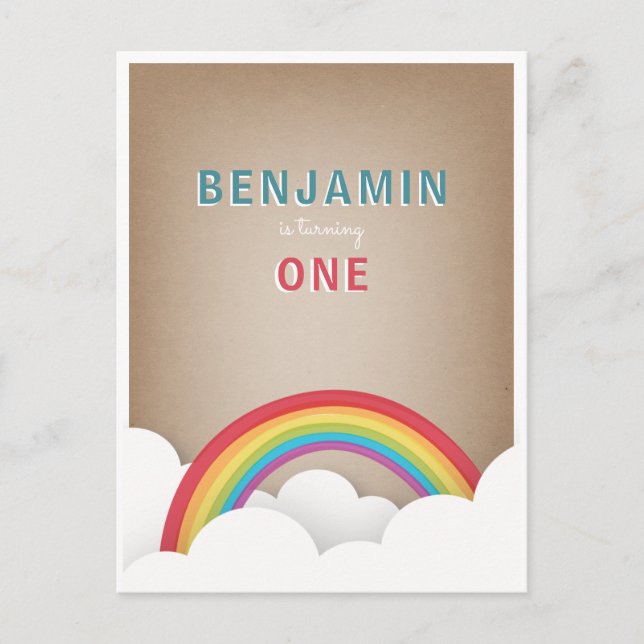 Cardstock Inspired Rainbow Clouds Birthday Invitation Postcard (Front)