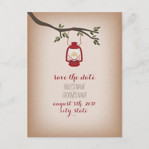 Cardstock Inspired Red Camping Lantern Save Date Announcement Postcard