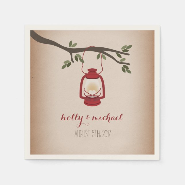 Cardstock Inspired Red Camping Lantern Wedding Napkins (Front)