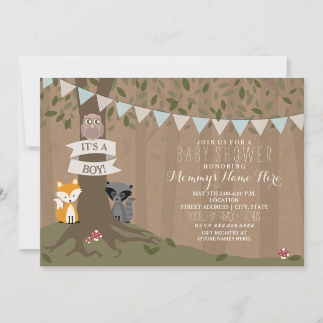 Cardstock Inspired Woodland Baby Shower - Boy Invitation (Front)
