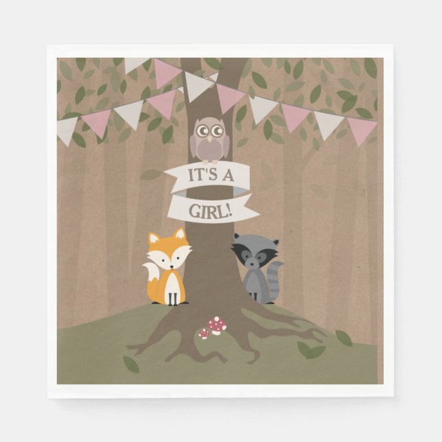 Cardstock Inspired Woodland Baby Shower - Girl Napkins (Front)