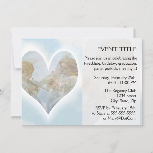Care and Concern Cherubs with Doves in the clouds. Invitation (Front)