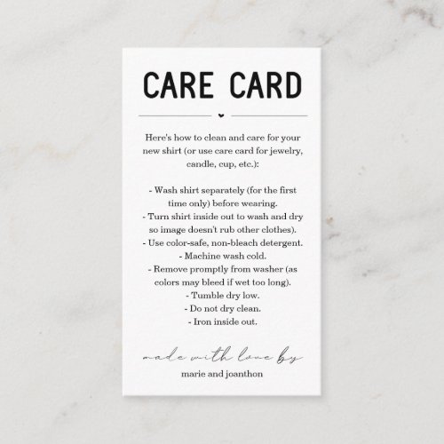 Care Card Homemade Candle Shirt Jewelry Tumbler Enclosure Card