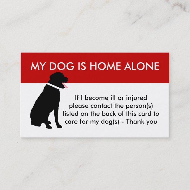 Care For My Dog Emergency Information Calling Card (Front)