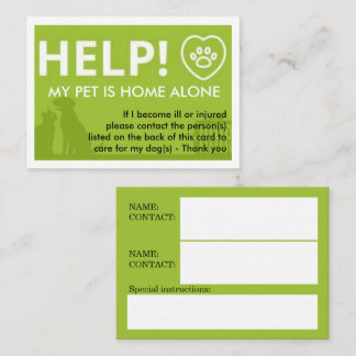 Care For My Pet  Emergency Information Calling Card