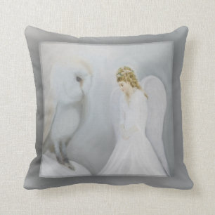 Care Guardian Angel and Owl Throw Pillow