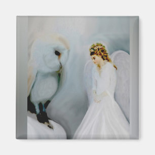 Care Guardian Angel and White Owl by Amelia Carrie Magnet