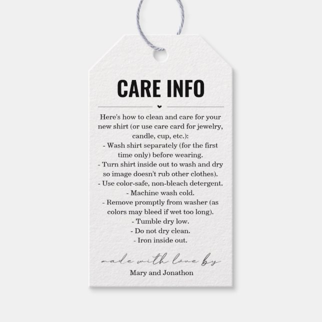 Care Homemade Candle Shirt Jewelry Tumbler Tag (Front)
