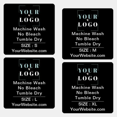 Care Instructions and Size Square Black Clothing Labels