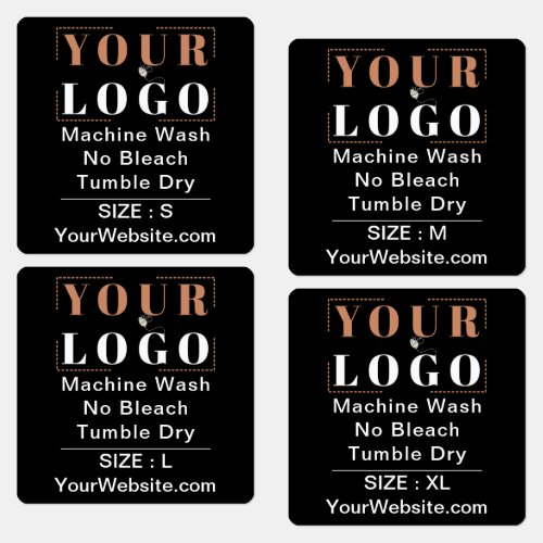 Care Instructions and Size Square Black Garment Labels