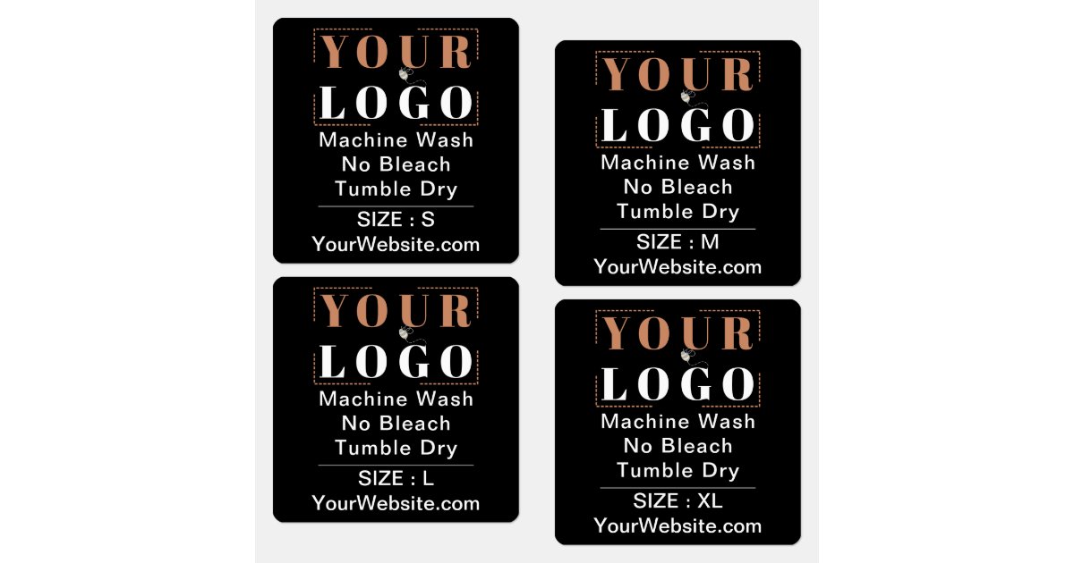 Care Instructions and Size Square Black Garment Labels | Zazzle