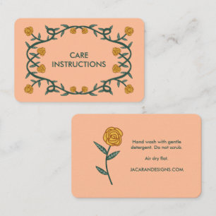 CARE INSTRUCTIONS Chic Elegant Rose Frame Floral Business Card
