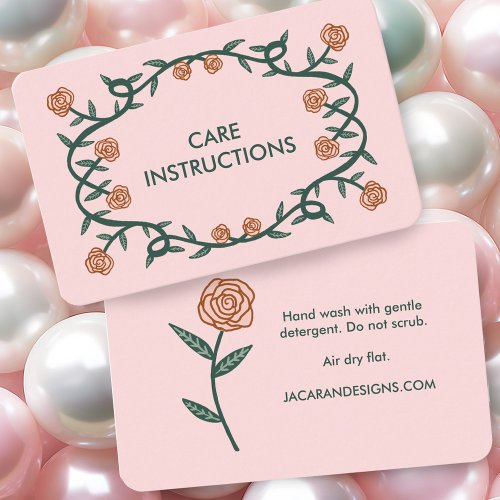 CARE INSTRUCTIONS Chic Elegant Rose Frame Floral Business Card