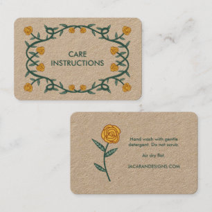 CARE INSTRUCTIONS Chic Elegant Rose Frame KRAFT Business Card