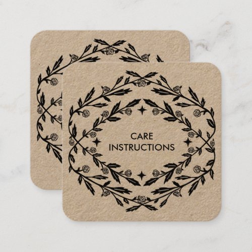 CARE INSTRUCTIONS Chic Elegant Rose Frame Kraft Square Business Card