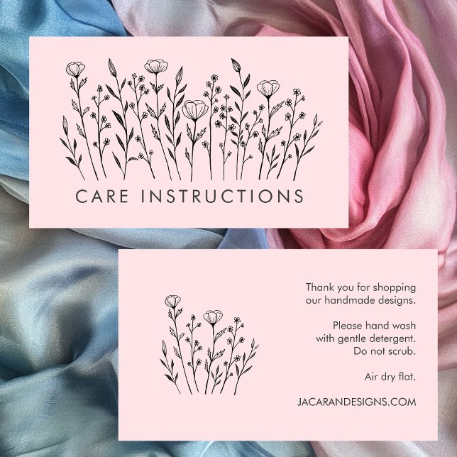 CARE INSTRUCTIONS Chic Elegant Wildflower Blush Business Card (CARE INSTRUCTIONS Chic Elegant Wildflower Blush Pink Business Card
)