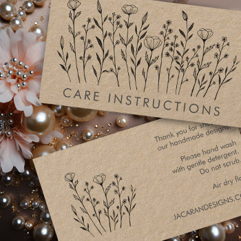 Care Instructions Chic Elegant Wildflower Kraft Business Card by ShoshannahScribbles at Zazzle