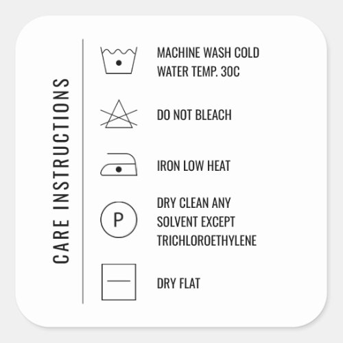 Care Instructions Clothing Product Square Stickers