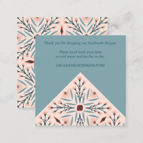 CARE INSTRUCTIONS Elegant Floral Tiles Geometric Square Business Card
