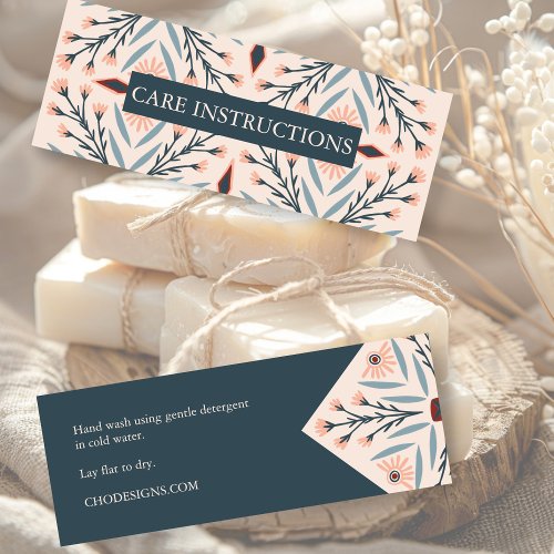 Care INSTRUCTIONS Elegant Floral Tiles Pink  Mini Business Card