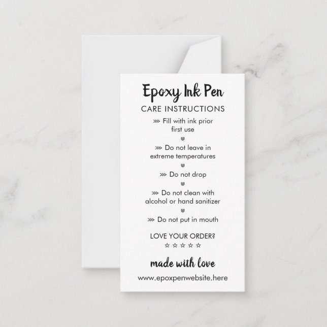 Care Instructions for Epoxy Pen Note Card (Front)
