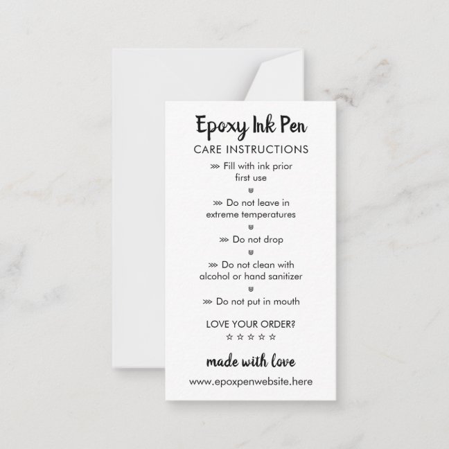 Care Instructions for Epoxy Pen Note Card