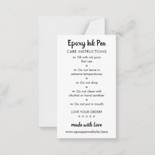 Care Instructions for Epoxy Pen Note Card