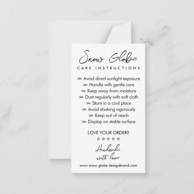 Care Instructions for Snow Globe Note Card (Front)