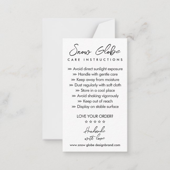 Care Instructions for Snow Globe Note Card