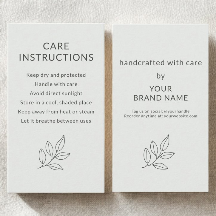 Care Instructions Neutral Botanical Small Business Card