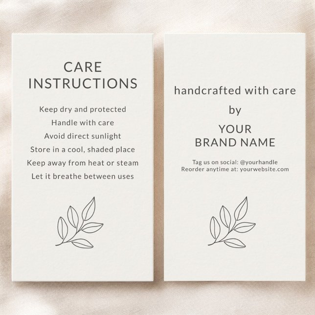 Care Instructions Neutral Botanical Small  Business Card (Creator Uploaded)