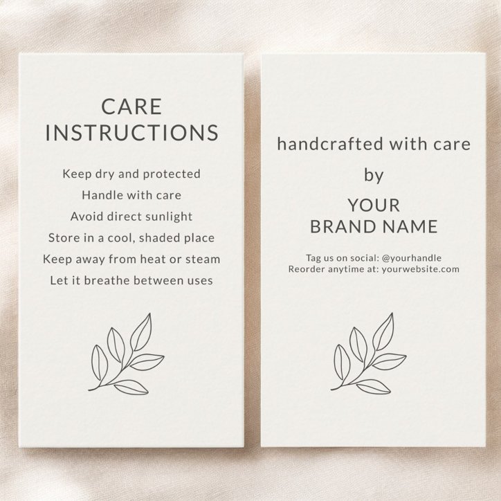 Care Instructions Neutral Botanical Small Business Card