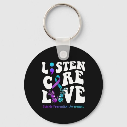 Care Love Butterfly Suicide Prevention Awareness  Keychain