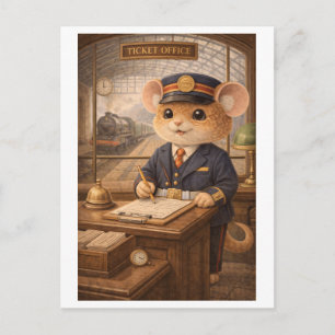 Career Mouse as Train Ticket Clerk Postcard