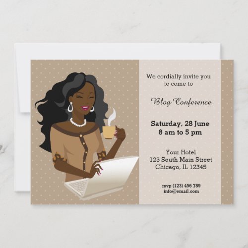 Career woman black hair invitation
